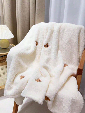 1pc Embroidered Baby Blanket, Infant Fleece Wrap Swaddle Blanket