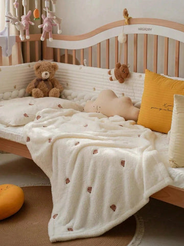 1pc Embroidered Baby Blanket, Infant Fleece Wrap Swaddle Blanket