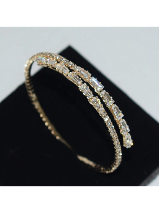 1pc Fashion Cubic Zirconia Decorated Open Cuff Bracelet