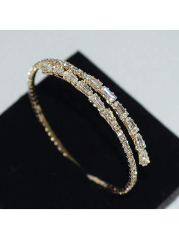 1pc Fashion Cubic Zirconia Decorated Open Cuff Bracelet