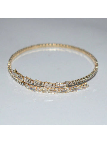 1pc Fashion Cubic Zirconia Decorated Open Cuff Bracelet