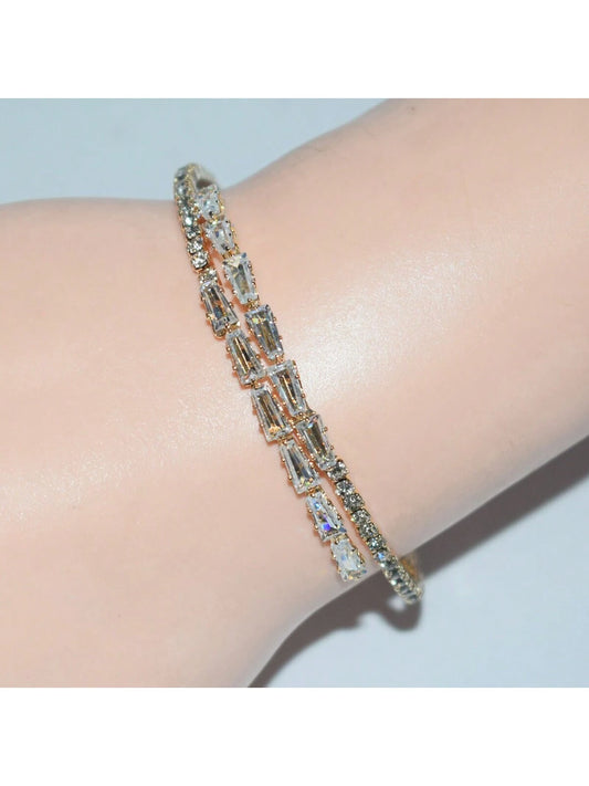 1pc Fashion Cubic Zirconia Decorated Open Cuff Bracelet