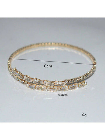 1pc Fashion Cubic Zirconia Decorated Open Cuff Bracelet