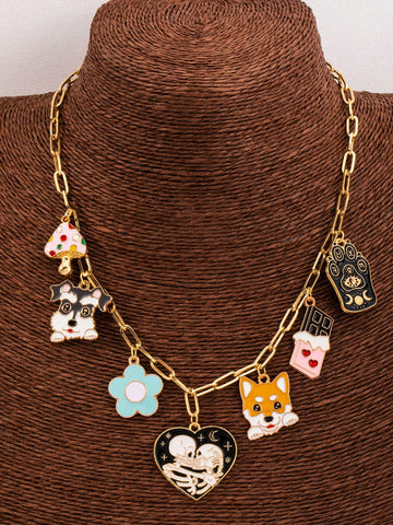 1pc Gold Stainless Steel Ball Design Necklace With Vintage Multilayered Beads