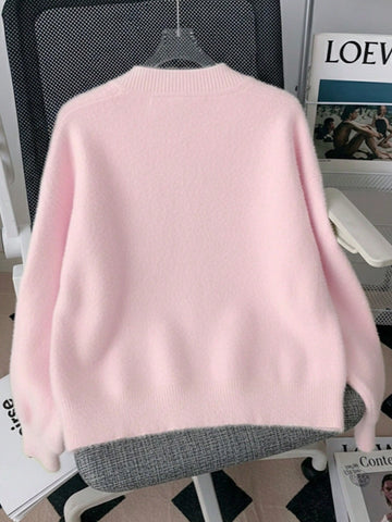 Elegant Faux Fur Collar Cardigan Sweater With Pockets