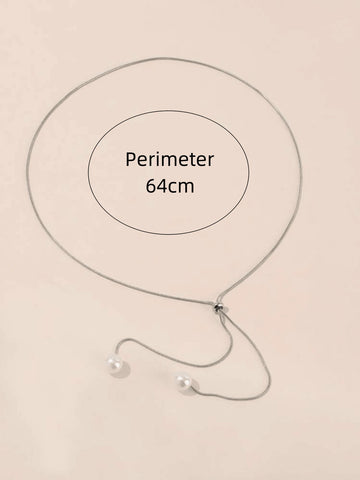 1pc Fashionable Simple Long Double Faux Pearl Adjustable Pull-String Necklace