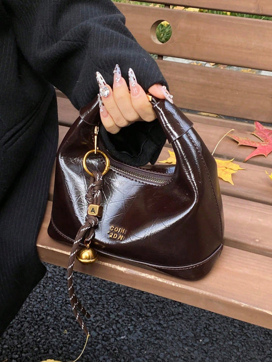 1pc Faux Snake Skin Woven Solid Color PU Tote Bag