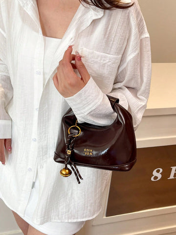 1pc Faux Snake Skin Woven Solid Color PU Tote Bag