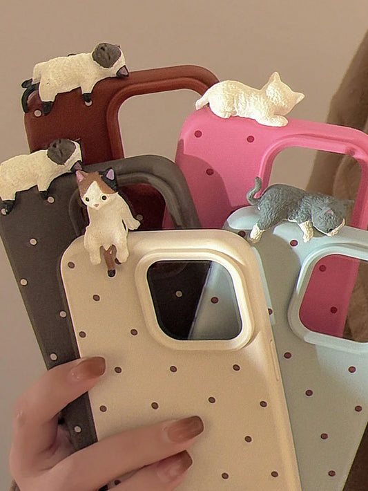 1pc GUCADI Blue Polka Dot + 3D Cute Lying Cat Soft Case
