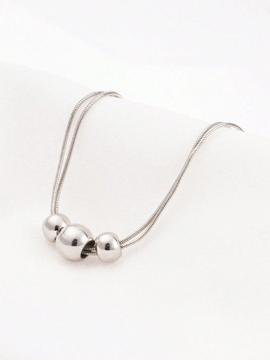 1pc Gold Stainless Steel Ball Design Necklace With Vintage Multilayered Beads