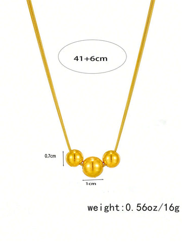 1pc Gold Stainless Steel Ball Design Necklace With Vintage Multilayered Beads