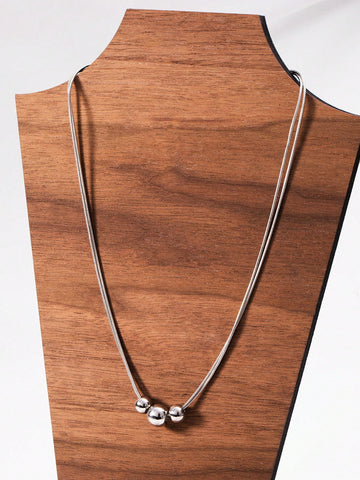 1pc Gold Stainless Steel Ball Design Necklace With Vintage Multilayered Beads