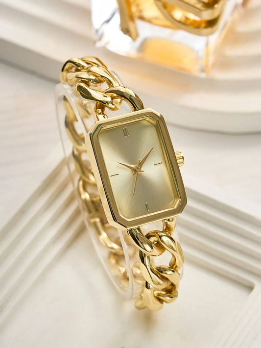 1pc Ladies' Stainless Steel Chain Bracelet Quartz Small Watch