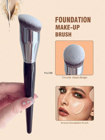 1pc Large Foundation Brush With Circular Oblique Head, Professional Synthetic Hair Makeup Brush