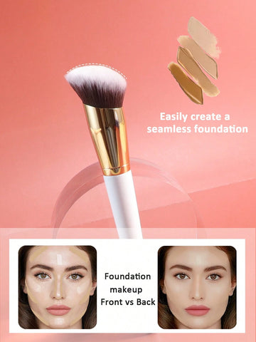 1pc Large Foundation Brush With Circular Oblique Head, Professional Synthetic Hair Makeup Brush