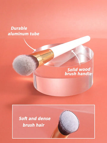 1pc Large Foundation Brush With Circular Oblique Head, Professional Synthetic Hair Makeup Brush