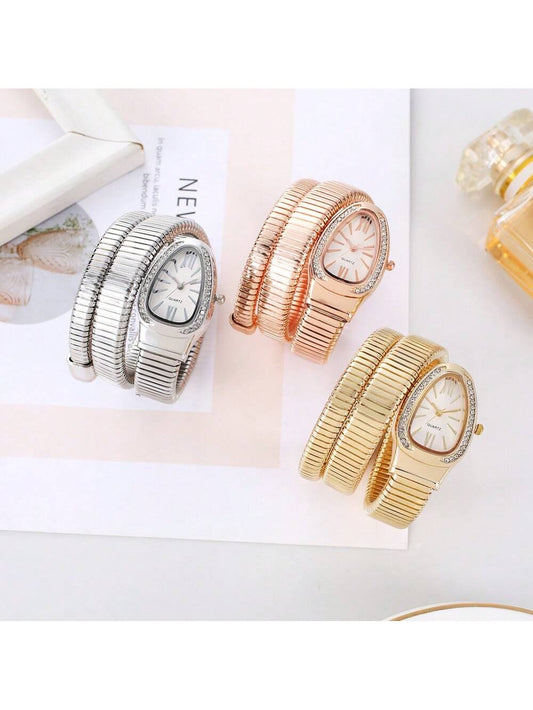 1pc Luxury Snake-Shaped Rhinestone Women Bracelet Watch
