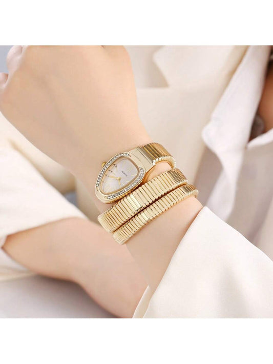 1pc Luxury Snake-Shaped Rhinestone Women Bracelet Watch
