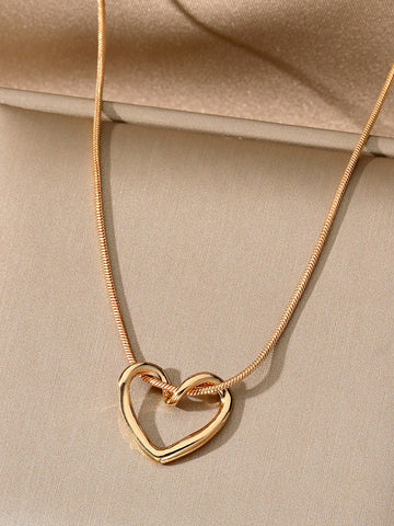 1pc Minimalist Stainless Steel Chain Hollow Heart Pendant Necklace
