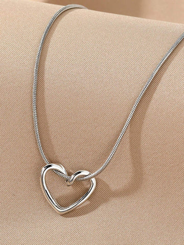 1pc Minimalist Stainless Steel Chain Hollow Heart Pendant Necklace