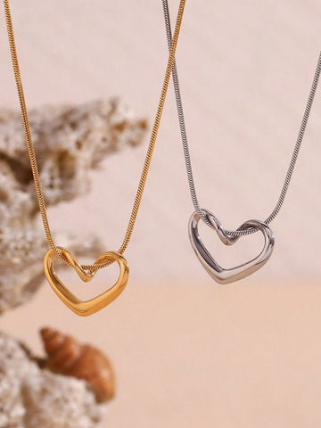 1pc Minimalist Stainless Steel Chain Hollow Heart Pendant Necklace