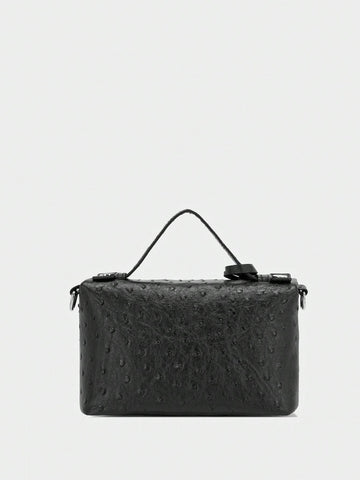 1pc PU Leather Stone/Ostrich/Snake Textured Elegant Lady's Box-Shaped Makeup Bag