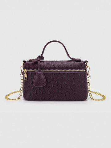 1pc PU Leather Stone/Ostrich/Snake Textured Elegant Lady's Box-Shaped Makeup Bag