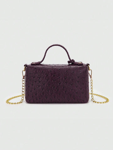 1pc PU Leather Stone/Ostrich/Snake Textured Elegant Lady's Box-Shaped Makeup Bag