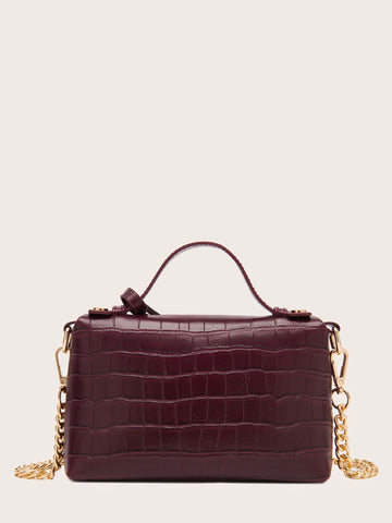 1pc PU Leather Stone/Ostrich/Snake Textured Elegant Lady's Box-Shaped Makeup Bag