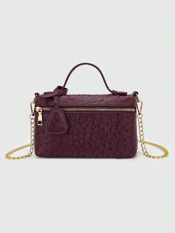 1pc PU Leather Stone/Ostrich/Snake Textured Elegant Lady's Box-Shaped Makeup Bag