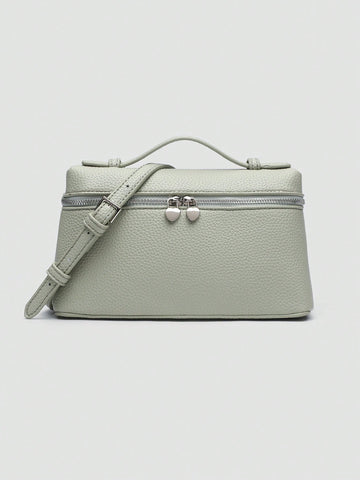 1pc Solid Color Litchi Grain PU Square Crossbody Bag