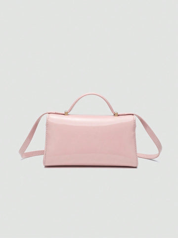 1pc Solid Color Litchi Grain PU Square Crossbody Bag