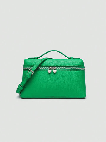 1pc Solid Color Litchi Grain PU Square Crossbody Bag