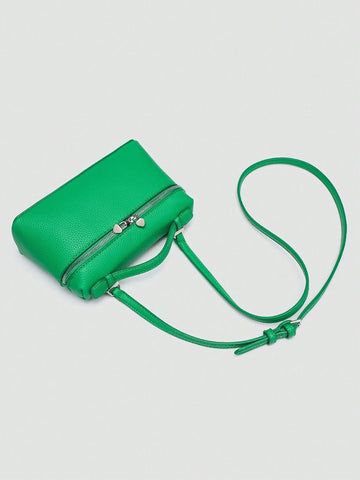 1pc Solid Color Litchi Grain PU Square Crossbody Bag