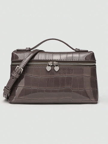 1pc Solid Color Litchi Grain PU Square Crossbody Bag