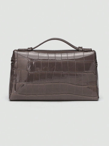 1pc Solid Color Litchi Grain PU Square Crossbody Bag