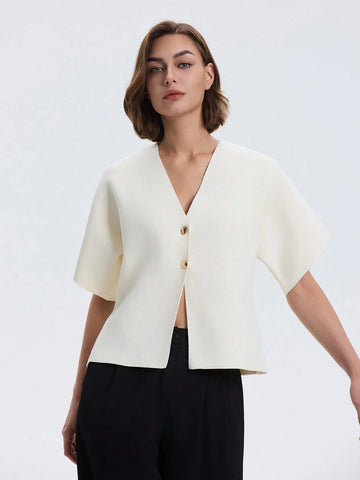 Women's Simple Solid Front Button Up Cardigan