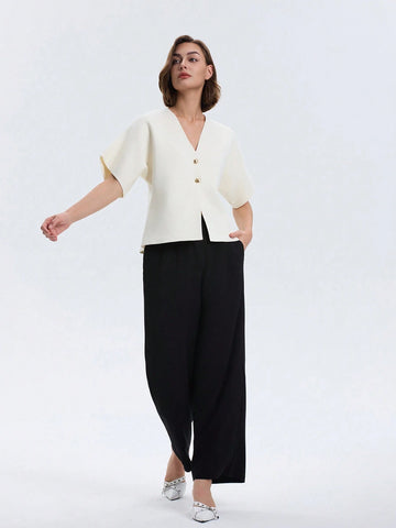 Women's Simple Solid Front Button Up Cardigan