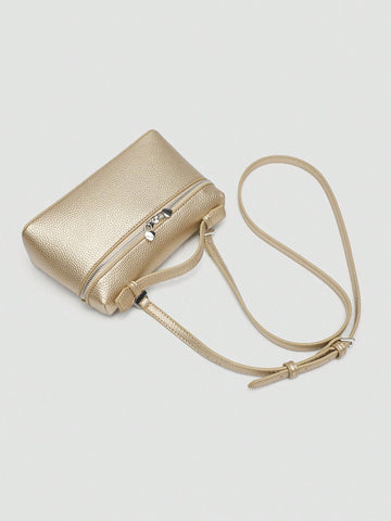 1pc Solid Color Litchi Grain PU Square Crossbody Bag