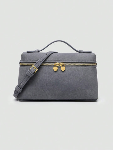 1pc Solid Color Litchi Grain PU Square Crossbody Bag