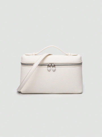 1pc Solid Color Litchi Grain PU Square Crossbody Bag