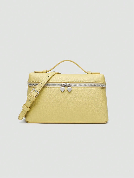 1pc Solid Color Litchi Grain PU Square Crossbody Bag