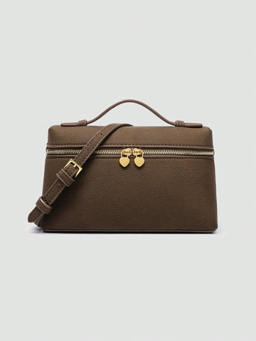 1pc Solid Color Litchi Grain PU Square Crossbody Bag