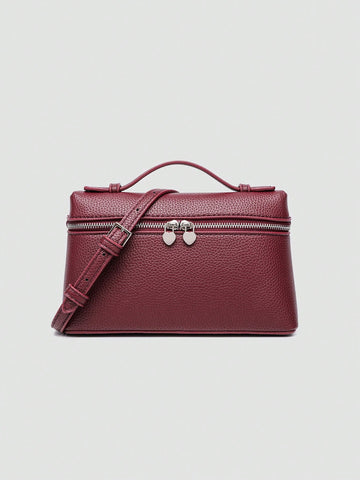 1pc Solid Color Litchi Grain PU Square Crossbody Bag