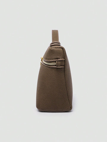 1pc Solid Color Litchi Grain PU Square Crossbody Bag