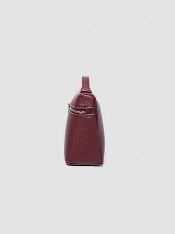 1pc Solid Color Litchi Grain PU Square Crossbody Bag