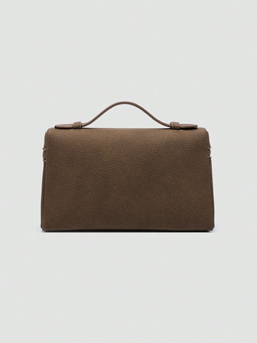 1pc Solid Color Litchi Grain PU Square Crossbody Bag