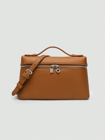 1pc Solid Color Litchi Grain PU Square Shoulder Bag