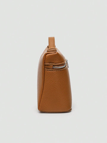 1pc Solid Color Litchi Grain PU Square Shoulder Bag
