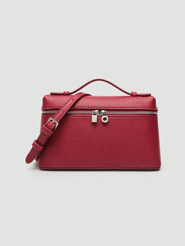 1pc Solid Color Litchi Grain PU Square Shoulder Bag